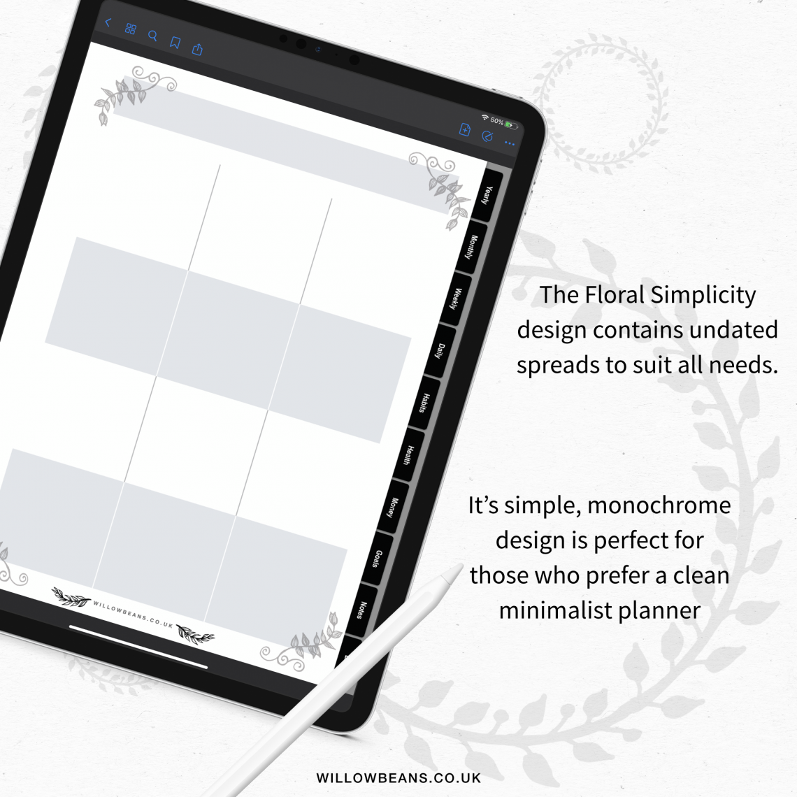 Floral Simplicity, A Simple Digital Planner By Willow Beans